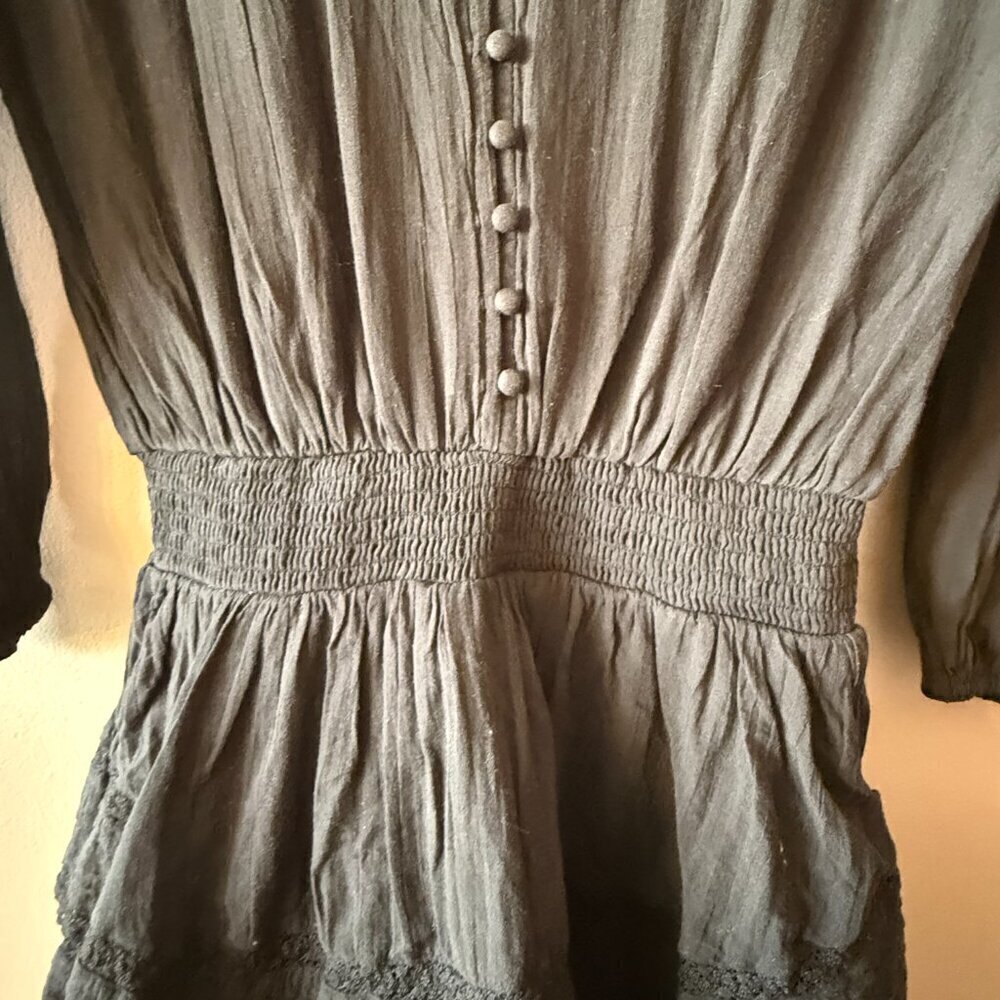 Woman's S NWT Aerie Rock N Ruffle Black Mini Dress Lace Balloon Sleeves - Picture 5 of 10